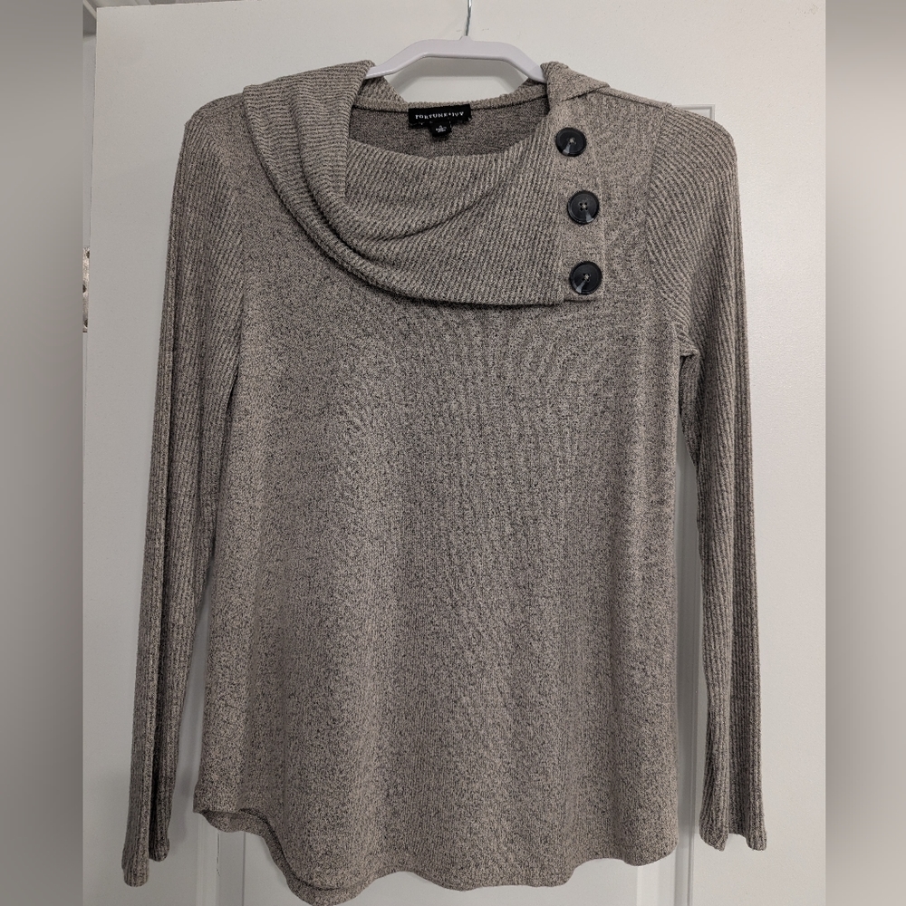 Gray and Brown Button-Detail Sweater